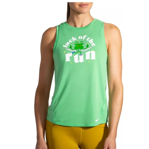 Womens Brooks distance graphic tank top Green Irish size XXL - Picture 2 of 4
